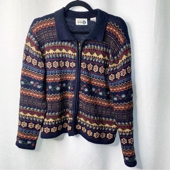 Vintage fair isle nordic‎ zip up front sweater cardigan size small men’s